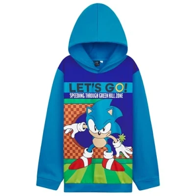 Image of SONIC THE HEDGEHOG Hoodie for Boys Teens Shadow Knuckles Tails Warm Hooded Sweatshirt Jumper Casual Pullover (Blue/Multi, 5 6 Years)