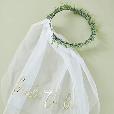 Image of Ginger Ray Botanical Hen Party Eucalyptus Bridal Crown with Veil Wedding, plastic