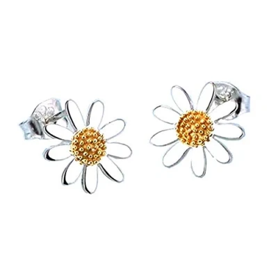 Image of Kaguyo Daisy Earrings for Women, Gold Plated 925 Sterling Silver Dainty Flower Stud Women Girls, Birthday Gift
