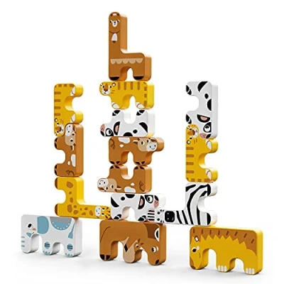 Image of TUMAMA Stacking Games Toys Children Montessori Animal Balance Blocks Toddler Educational High Building Block Toy for 3 4 5 6 Years Old Kids Infants Adults Boys Girls (15pcs)