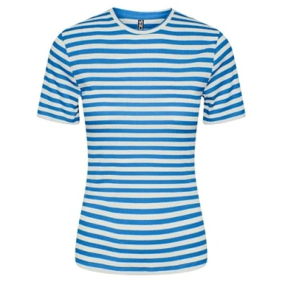 Image of Bestseller A/S Women&#039;s Pcruka SS Top Noos Bc T Shirt, French Blue/Stripes: Cloud Dancer, Large