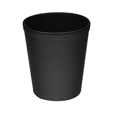Image of OSCO Black Faux Leather Waste Bin Round Height 29 cm Diameter 26 Circular Trash Can Paper Basket Recycling Container Office Home Bathroom