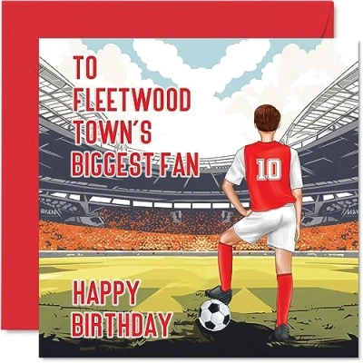 Image of Football Birthday Card for Fleetwood Fans Biggest Fan Fun Happy Son Dad Brother Uncle Colleague Friend Cousin, 145mm x Footy Footie Bday Greeting Cards