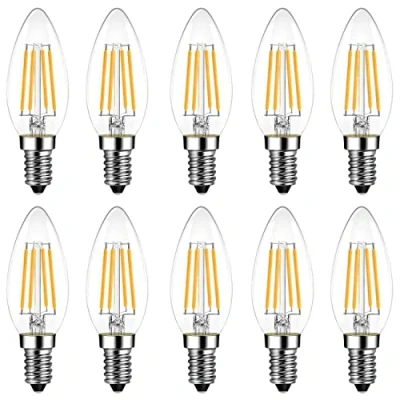 Image of E14 LED Filament Bulbs, 10 Pack, 450Lm,Aiserttes 4W C35 Candle Glass Vintage LED, Non Dimmable, Warm White 2700K 40W Incandescent Equivalent