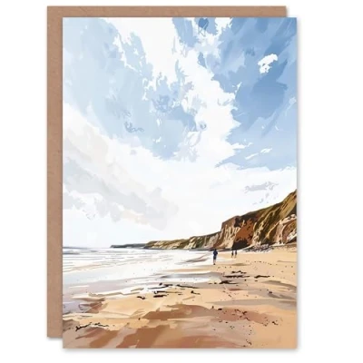 Image of Artery8 Greeting Card Filey Beach Coastal Cliffs Landscape England Sky Blank For All Him Or Her Art Birthday