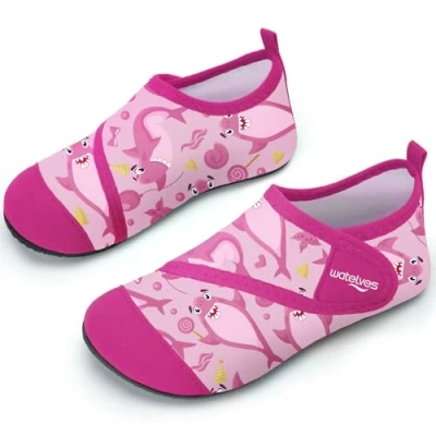 Image of Swim Water Shoes Girls Kids Toddlers Baby Beach Aqua Pool Swimming Socks River Sea Sand Footwear(Shark Pink 32/33)