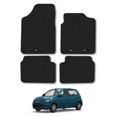 Image of Car Mats Compatible with Hyundai I10 (2009 2014) Tailored Fit Black Carpet Floor Set Accessory Custom 4 Pieces Anti Slip Backing &amp; Binding Trim Edge
