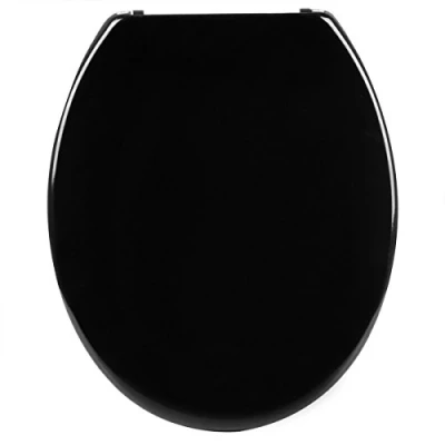 Image of Black Toilet Seat with Soft Close Adjustable Hinge for Bathroom Lid Pans Blind Fix