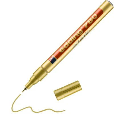 Image of edding 780 paint marker gold 10 pens round tip 0.8 mm for marking and labelling metal, glass, rocks or plastic heat resistant, permanent, smudge proof waterproof