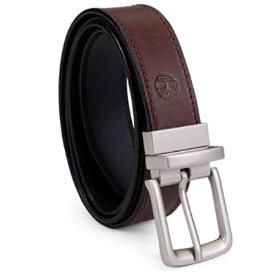 Image of Timberland Men&#039;s Classic Leather Reversible Belt, Brown/Black, 38