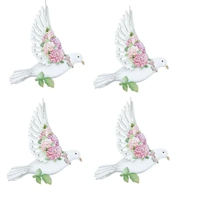 Image of Gisela Graham Wood Dove Pink Hydrangea Decoration set of three