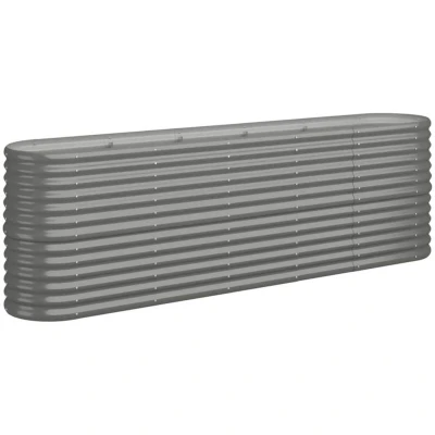 Image of vidaXL Garden Raised Bed Powder Coated Steel Planter Box, Outdoor Rectangle Flower Bed, 224x40x68 cm, Grey, Weather Resistant