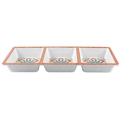 Image of Purely Home Rio Medallion 3 Section Melamine/Plastic Snack &amp; Dip Outdoor Dining Serving Tray