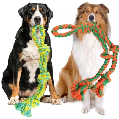 Image of Tough Dog Rope Toys for Large and Medium Aggressive Chewers, 2 Nearly Indestructible Chew Toys, Toy Breed, 100% Natural Cotton Teeth Cleaning, Tug of War