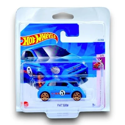 Image of Hot Wheels Fiat 500e (Blue) 2/5 Compact Kings 2024 22/250 (Short Card) COMES IN A GENUINE KLAS CAR KEEPER PROTECTOR CASE HTD03