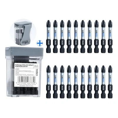 Image of toolant 2 Inch Phillips Bit#2 Magnetic Anti Slip Impact Screwdriver Bits Set,20pcs Insert S2 Steel PH2 Driver Dit Set with CNC Machined Tips for Power Drill