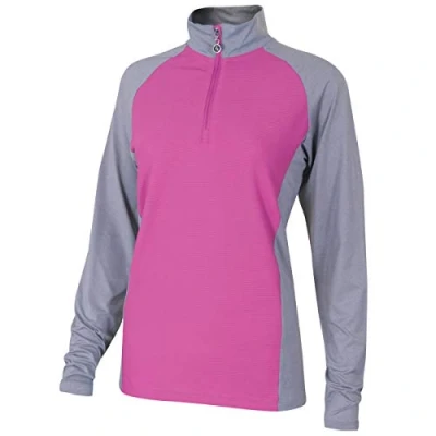 Image of Island Green Golf IGLTOP1889 Ladies MId Layer Half Zip Contrast Design Breathable &amp; Thermal Sports Jumper Sweater Pullover, Pink Jolt, Size 10