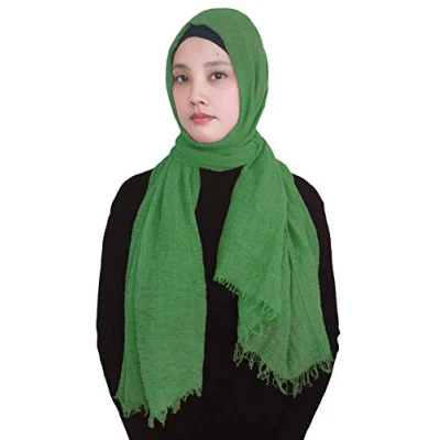 Image of Lina &amp; Lily Plain Colour Crepe Crinkled Scarf Hijab with Frayed Edges (Green)