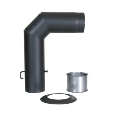 Image of Kamino Flam Steel Stove Pipe Elbow with Door, Black, 150 mm