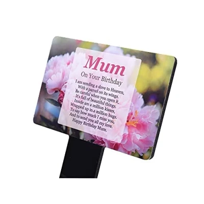 Image of OriginDesigned NEW &#039;Mum On Your Birthday&#039; Memorial Sublimated Aluminium Plaque, mounted onto an acrylic stake, for outdoor use