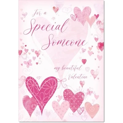 Image of doodlecards Someone Special Valentine&#039;s Day Card Pink Love Hearts Large A4 Size with Plain Envelope