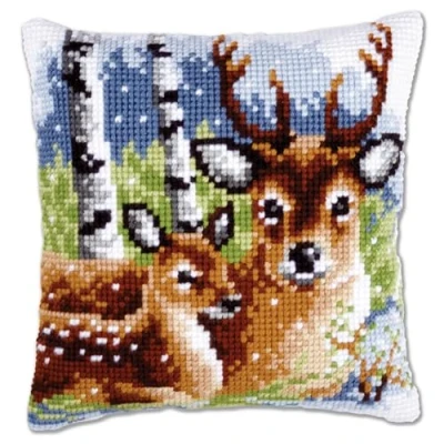 Image of Vervaco Cross Stitch Cushion Deer Family