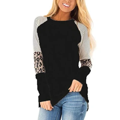 Image of Long Sleeve t Shirts Women Casual Round Neck Raglan Shirt Bardot Top Ladies Shirts, Tshirt Women, Tee Black (Black, S)