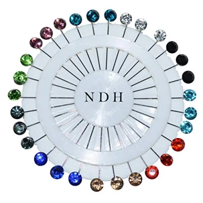Image of 30 mullti coloured pins on a wheel, hijab and accessory supplies,tailor dress making