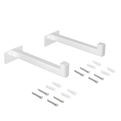 Image of Emuca Pair of Straight Wood Shelf Supports with Square Tube, Steel, White Painted