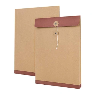 Image of 10Pcs A4 Kraft File Folder Portfolio Foolscap Paper Organiser Portable Project Pockets Office Document Wallet Storage Pouch Bills Receipt Bag Paperwork Organizer with String Fastener Closure