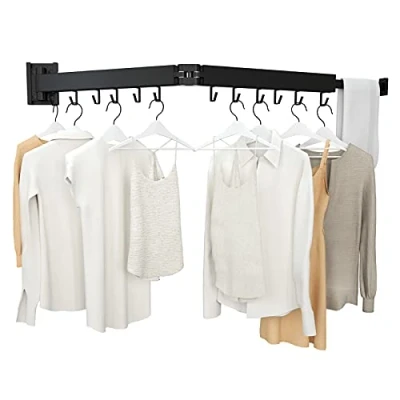 Image of Kelisiting Retractable Clothes Drying Rack,2 Fold Black Laundry Rack,Space Saver,Premium Foldable Durable Rack,for Laundry,Balcony,Bathroom,Patio,Dormitory,Apartment