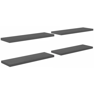 Image of vidaXL High Gloss Grey Floating Wall Shelves, Set of 4, Durable Honeycomb MDF and Metal Frame, Easy to Install, Modern Decor for Living Room, Bedroom, Office