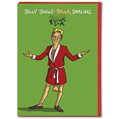 Image of Brainbox Candy Hilariously Funny Christmas Cards &#039;Jolly Jingle Balls&#039; Cheeky Xmas Card For Him Her Men Women Partner Friend