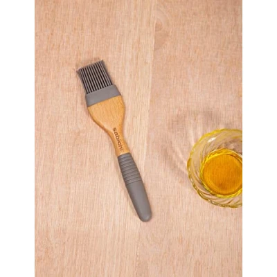 Image of Sabichi Silicone Flat Brush, Bamboo, Grey, 22.5 x 5 2 cm