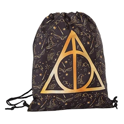 Image of Harry Potter Drawstring Bag Kids Deathly Hallows PE Kit Trainer Gym Swim School Backpack