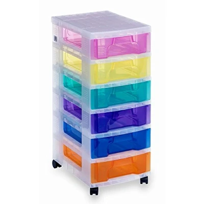 Image of Really Useful Plastic Drawer Storage Unit 6X7 Litre Clear/Rainbow Color: