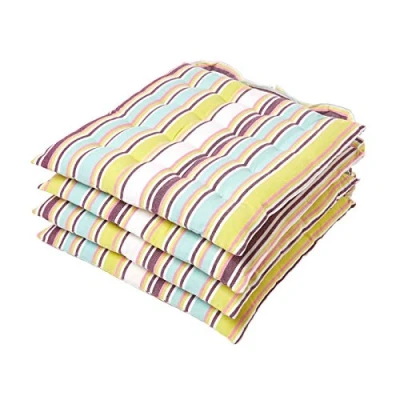 Image of HOMESCAPES Green and Purple Stripe Seat Pad Cushion for Dining Chairs Set of 4 100% Cotton Chair with Straps 40 x cm ″Osaka″ Design