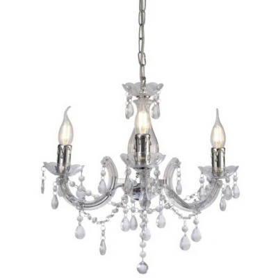 Image of Floria Chandelier with Acrylic Sconce &amp; Crystal Droplets 3 Light E14 Polished Chrome
