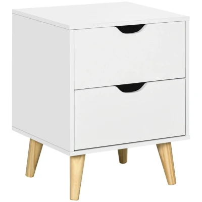 Image of HOMCOM Bedside Table, Cabinet with 2 Drawers, Side End Table Pine Wood Legs for Bedroom Living Room, White