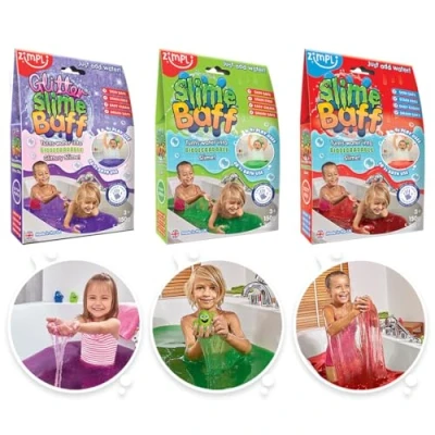 Image of Zimpli Kids 3 x Slime Baff Purple, Green &amp; Red, Magically turns water into thick, colourful slime, Birthday Gift for Girls Boys, Children&#039;s Sensory Toy, Bath Value Pack, Play Fun