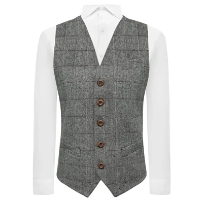 Image of King &amp; Priory Luxury Herringbone Pewter Grey Waistcoat Medium 40in Chest