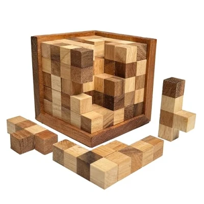 Image of 3D Cube Wooden Puzzle, brain teaser IQ games