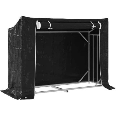 Image of vidaXL Firewood Rack with Rain Cover 151x60.5x110.5 cm Galvanised Steel