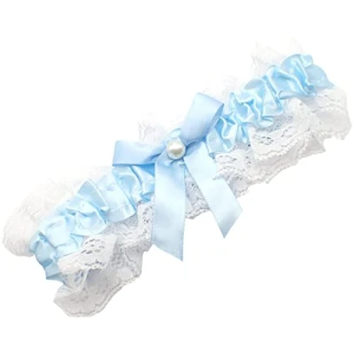 Image of Topkids Accessories Wedding Garter Blue Garters Bride Bridal Hen Party Night Lace for Brides (Blue w/Pearl Bead)