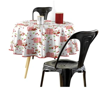 Image of Douceur d&#039;Intérieur, Round Tablecloth Diameter 160 cm Cherry PVC Printed
