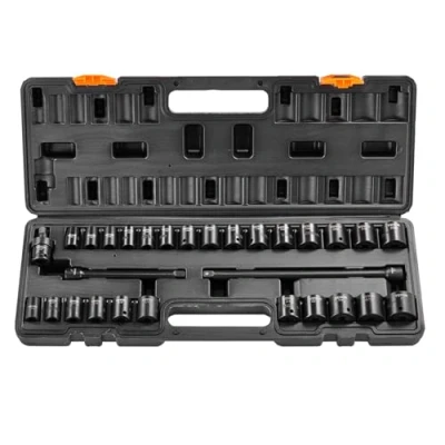 Image of VEVOR 3/8&quot; Drive Impact Socket Set, 29 Piece Shallow Set SAE 1&quot; and Metric 8 22mm, 6 Point CR V Alloy Steel for Auto Repair, Easy to Read Size Markings, Rugged Construction, Storage Case
