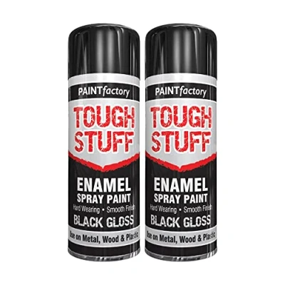 Image of Classic Signature 2 x Enamel Black Gloss Spray Paint 400ml Tough Stuff Hard Wearing Smooth Aerosol for Metal Wood and Plastic