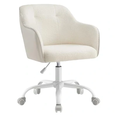 Image of SONGMICS Office Chair, Swivel Desk Makeup Vanity Adjustable Height, Armrests, 110 kg Load, Sherpa Fabric and PU, Home Office, Study, Bedroom, Cappuccino Beige OBG019W11