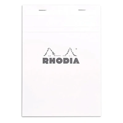 Image of RHODIA 16201C Stapled Notepad N16 White A5 Small Squares 80 Detachable Sheets 80G Clairefontaine Paper Soft, Resistant and Waterproof Coated Card Cover Basics