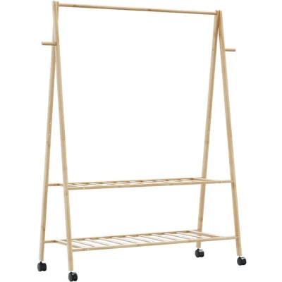 Image of vidaXL Clothes Rack with Shelves and Wheels 132x45.5x155.5 cm Bamboo